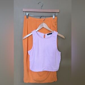 PRETTYGARDEN Women's 2 Piece Summer Outfits Tank Tops Midi Skirt Set